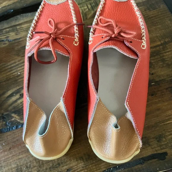 Red and Tan Leather Moccasins - Picture 2 of 5